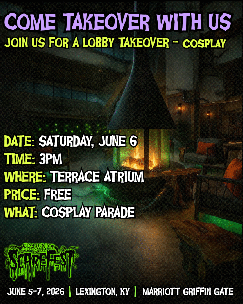 lobby takeover, cosplay parade, saturday 3pm, free terrace atrium